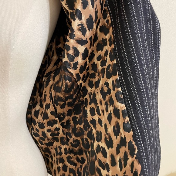 CABI Black and White Striped Fitted Blazer Leopard Print Lined - Picture 13 of 15